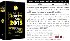 Article guide Hachette des vins domaine Croix Mélier 2015