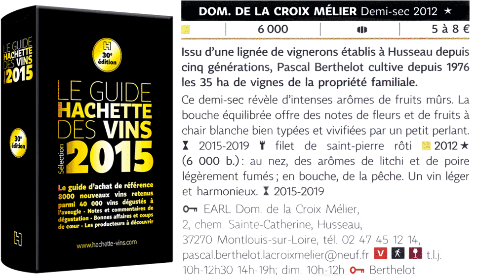 Article guide Hachette des vins domaine Croix Mélier 2015